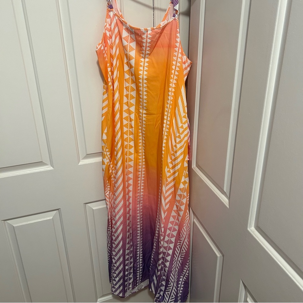 Gradient Yellow to Purple Striped Maxi Dress with Tie Waist - Picture 7 of 7